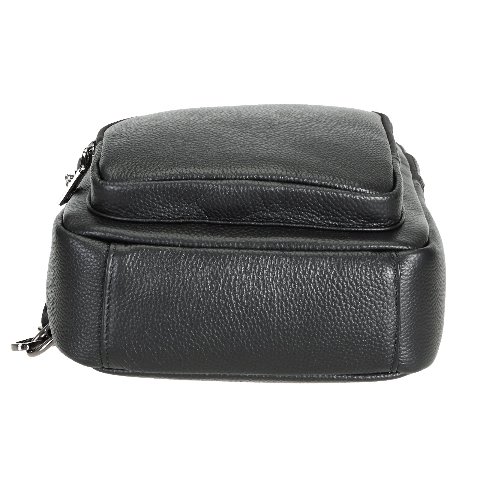 Polare Cowhide Leather Sling Bag Waterproof Crossbody Casual Daypack (Black,Bottom)