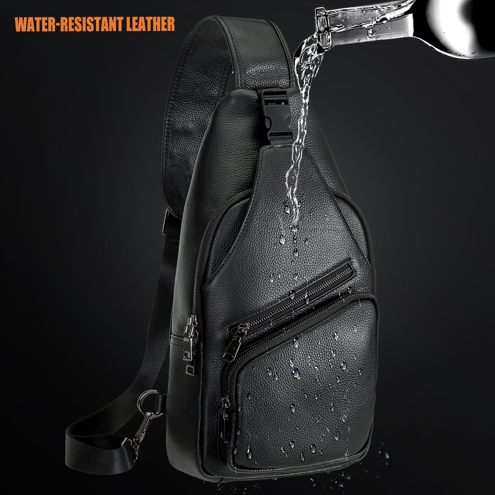 Polare Cowhide Leather Sling Bag Waterproof Crossbody Casual Daypack