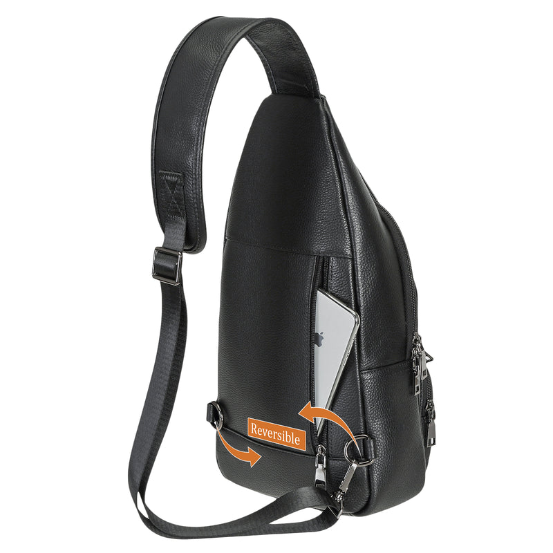 Polare Cowhide Leather Sling Bag Waterproof Crossbody Casual Daypack ( Back)