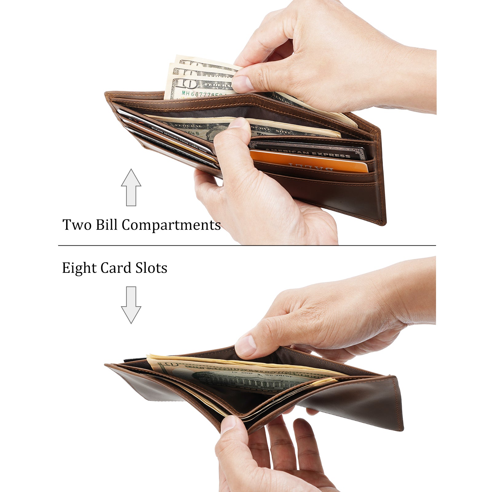 Polare Full Grain Leather Wallet For Men RFID Blocking Slim Billfold (Brown,Inside)