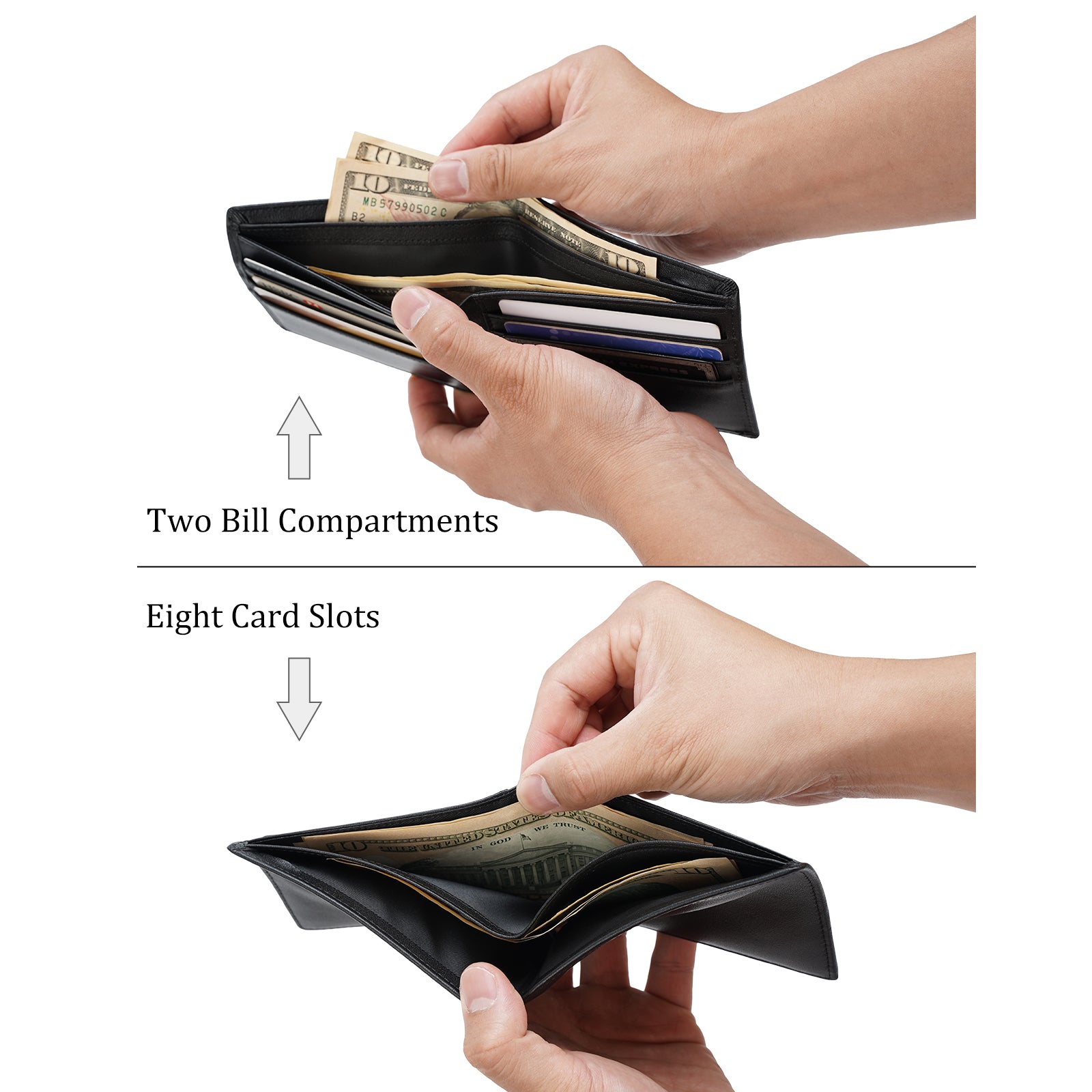 Polare Full Grain Leather Wallet For Men RFID Blocking Slim Billfold (Black,Inside)