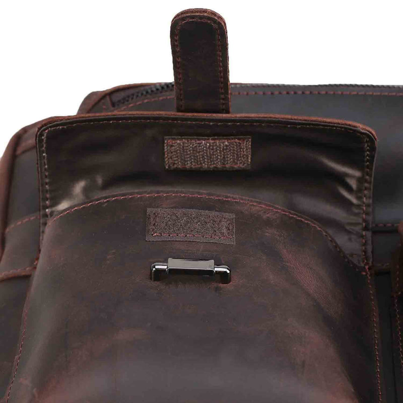 Polare Real Leather Vintage Laptop Backpack Shoulder Bag (Dark Brown, Functional Front Pocket)