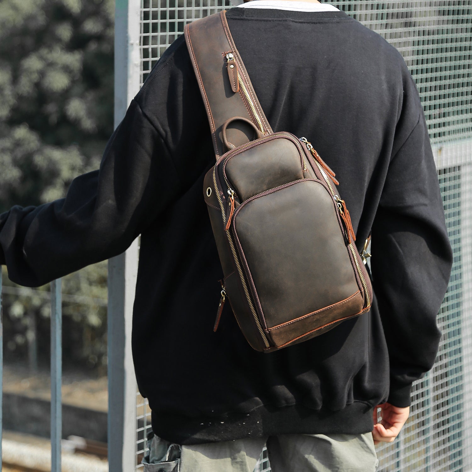 Mens Leather Sling Bag, Travel Document Holder, Sling Bag, Crossbody Bag Men  