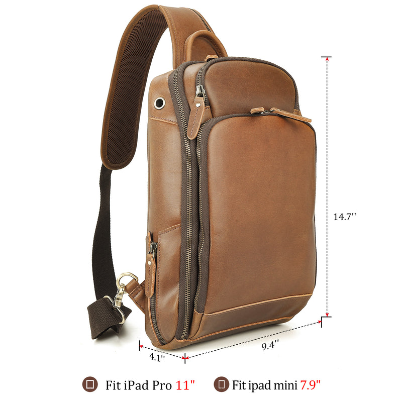 Polare Modern Style Sling Shoulder Bag Men’s Travel/Hiking Daypack (Brown,Dimension)