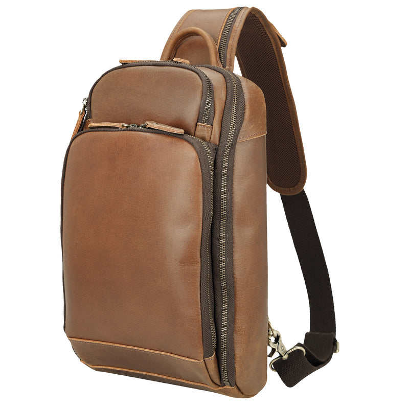 Polare Modern Style Sling Shoulder Bag Men’s Travel/Hiking Daypack (Brown)