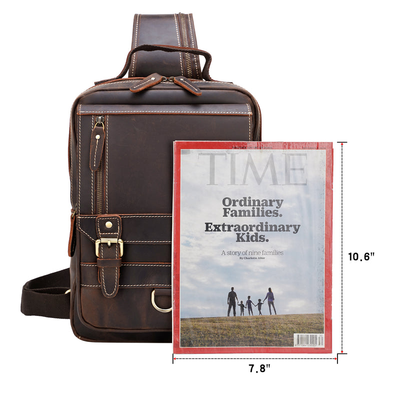 Polare Retro Full Grain Leather Shoulder Backpack Travel Rucksack Sling Bag (Dimension)