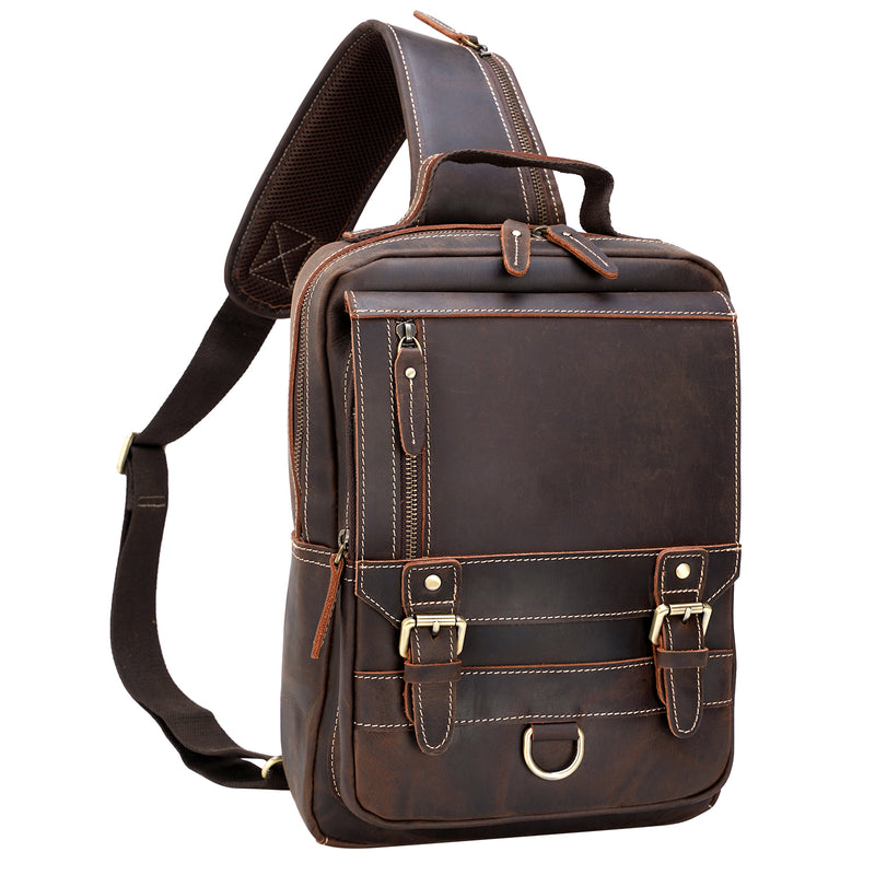Polare Retro Full Grain Leather Shoulder Backpack Travel Rucksack Sling Bag