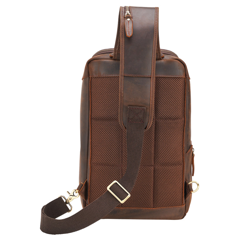 Polare Modern Style Leather Sling Shoulder Bag Travel/Hiking Daypack (Back)