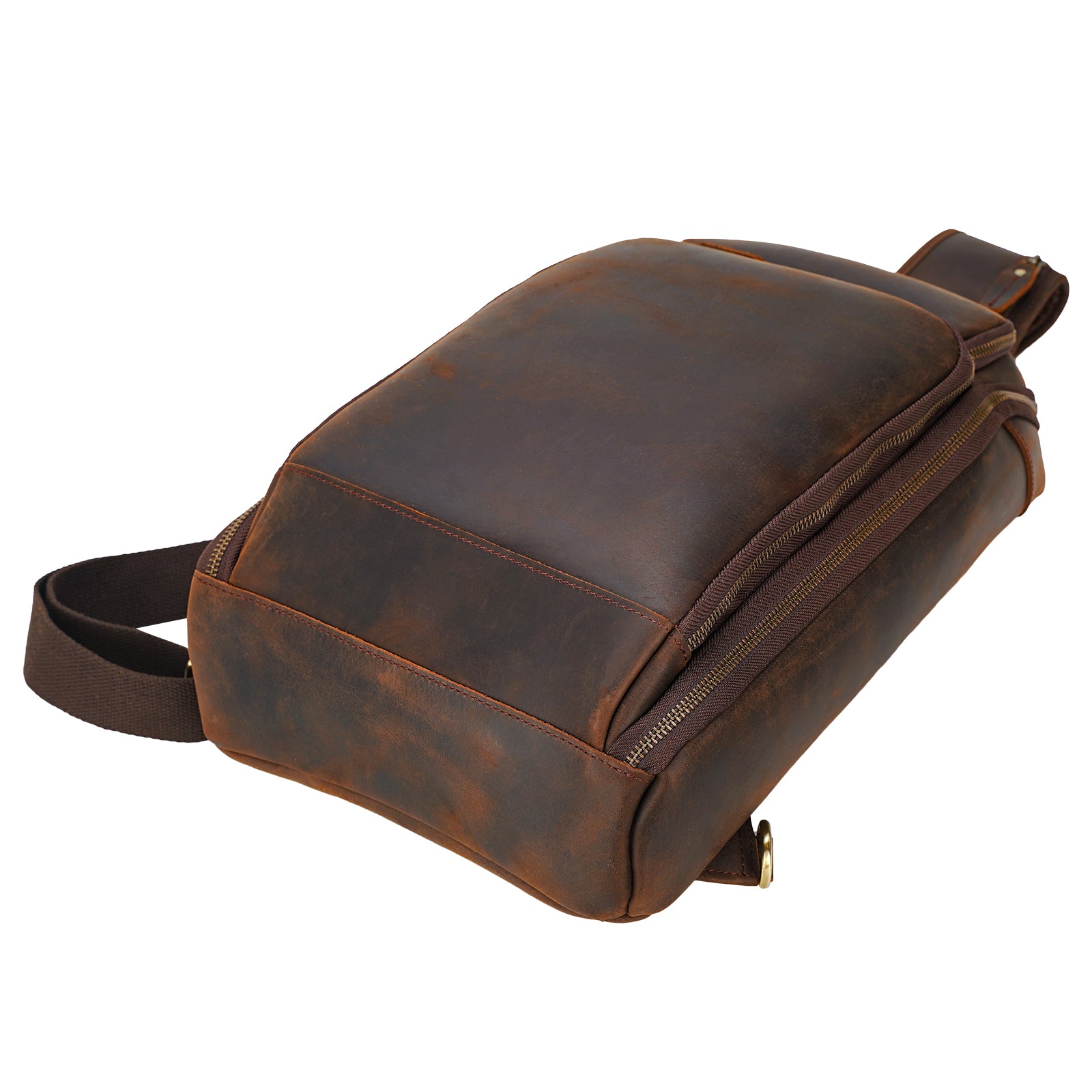 Polare Modern Style Leather Sling Shoulder Bag Travel/Hiking Daypack (Bottom)
