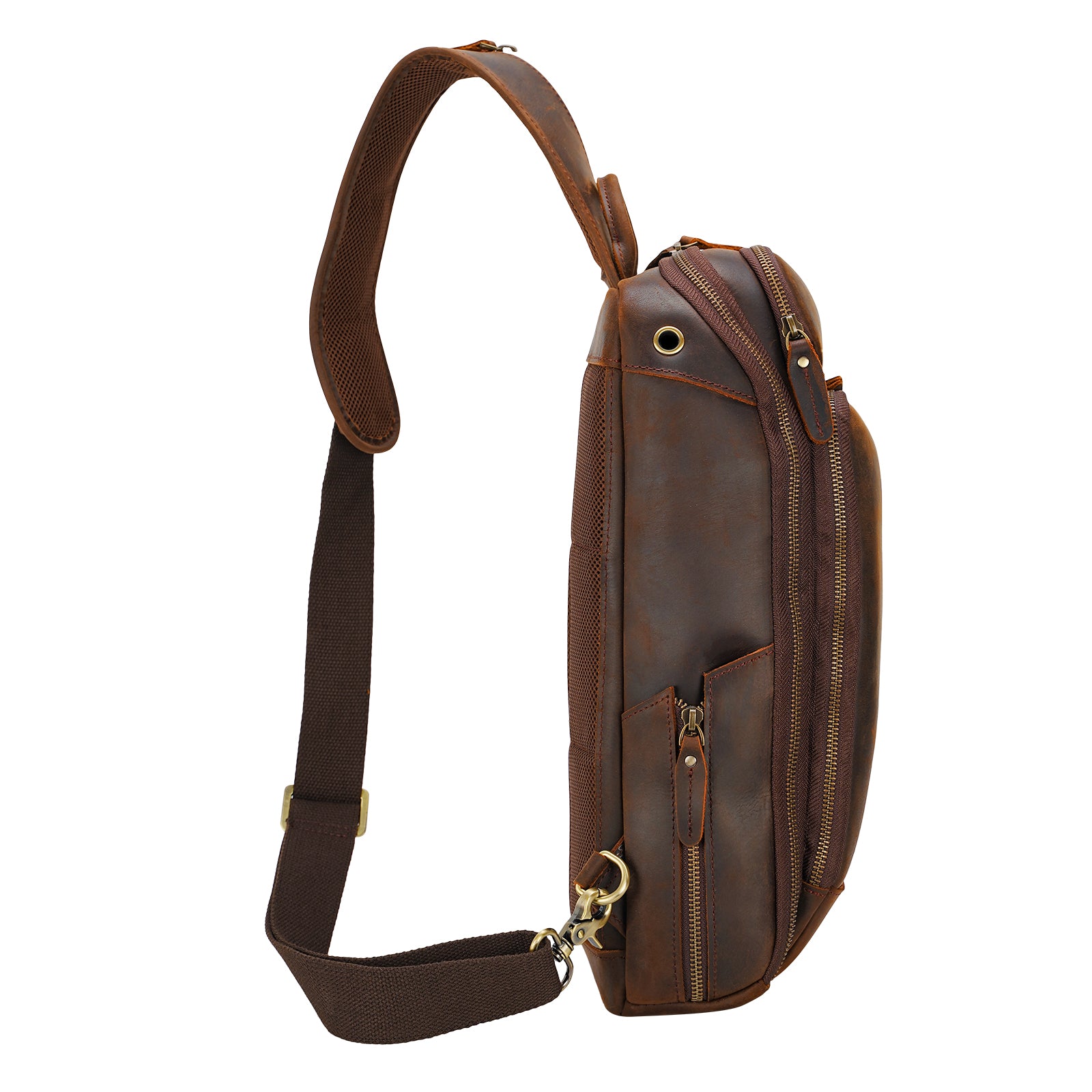 Polare Modern Style Leather Sling Shoulder Bag Travel/Hiking Daypack (Profile)