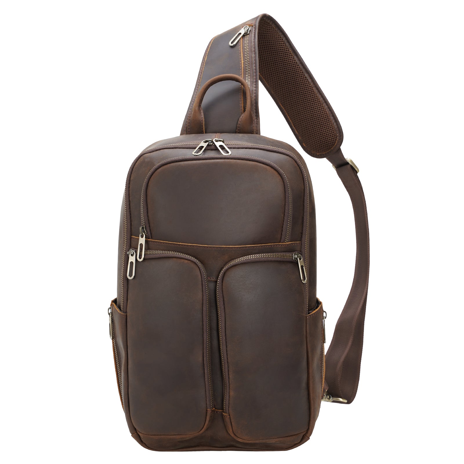 Polare Vintage Full Grain Leather Sling Bag for Men Multipurpose Daypack Shoulder Chest Crossbody Bag Travel Backpack Large Fits iPad Pro 12.9''