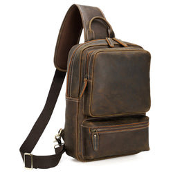 Full Grain Leather Sling Backpack Crossbody Travel Daypack