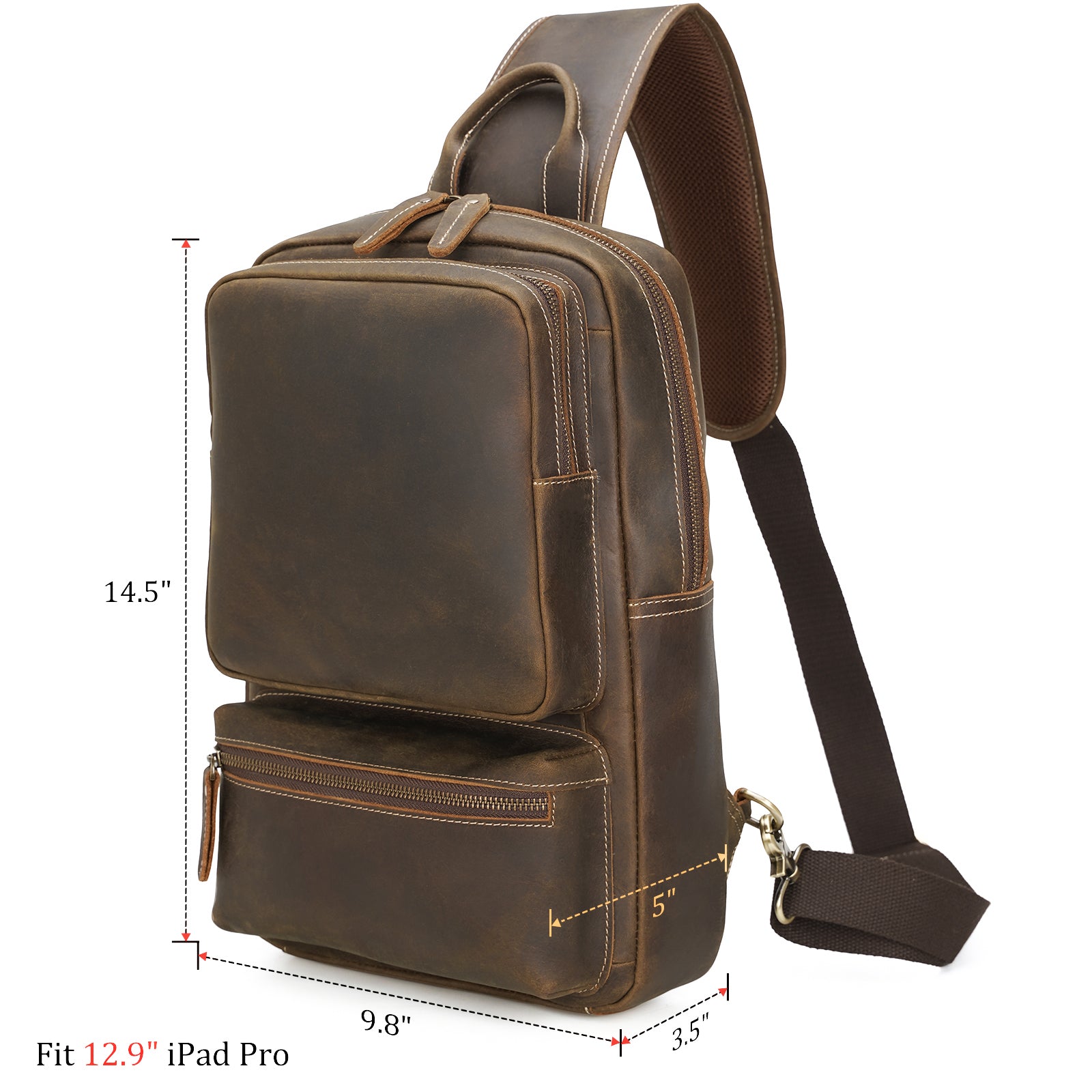 Polare Full Grain Leather Cross Body Sling Bag Chest Bag Backpack Outd