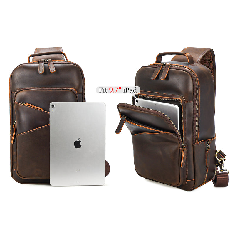 Polare Full Grain Leather Sling Chest Bag For Men (Front pocket)