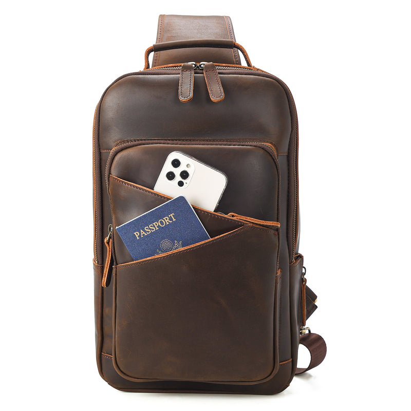 Polare Full Grain Leather Sling Chest Bag For Men (Front)