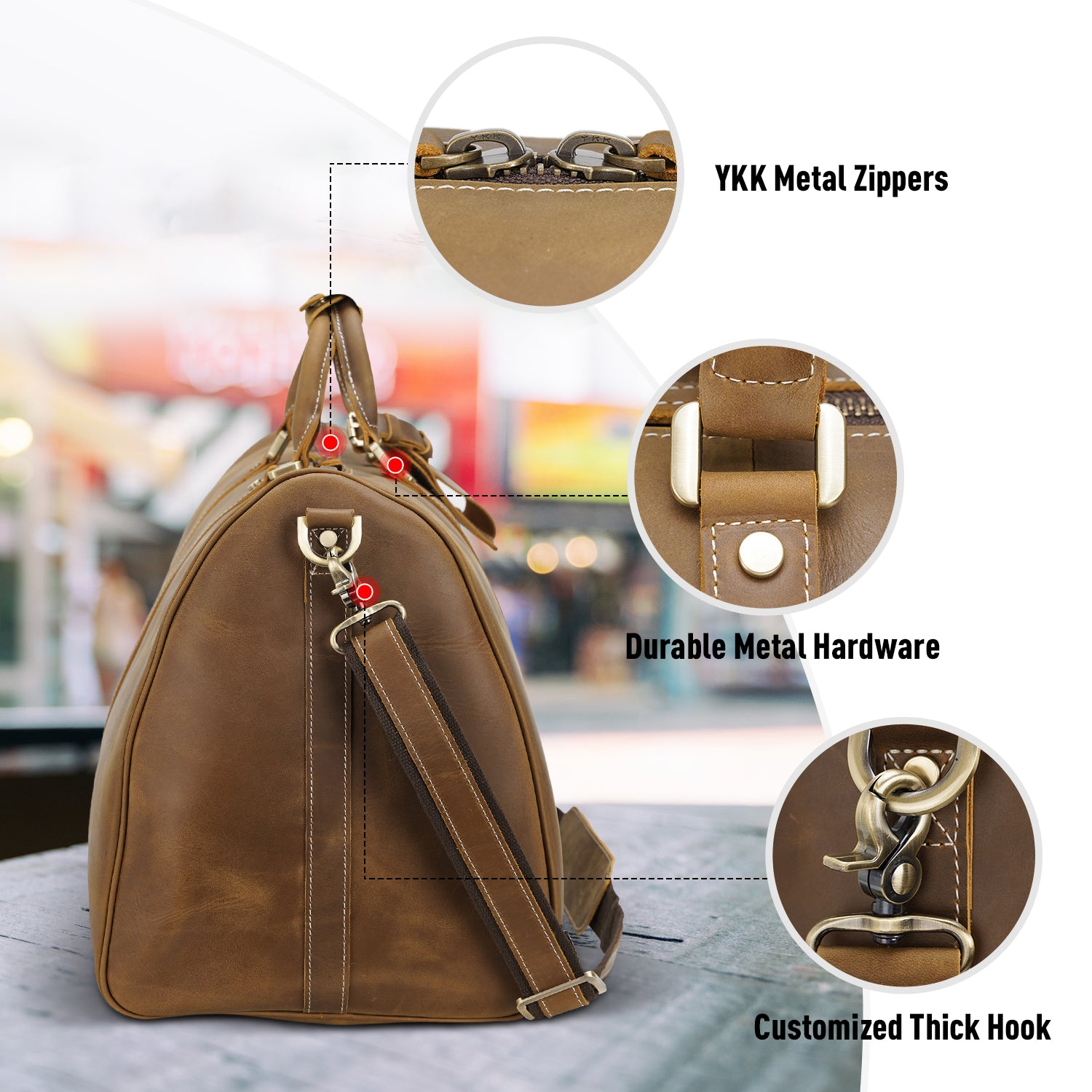 Polare 23" Ambassador Style Retro Weekender Bag (Light Brown, Profile)