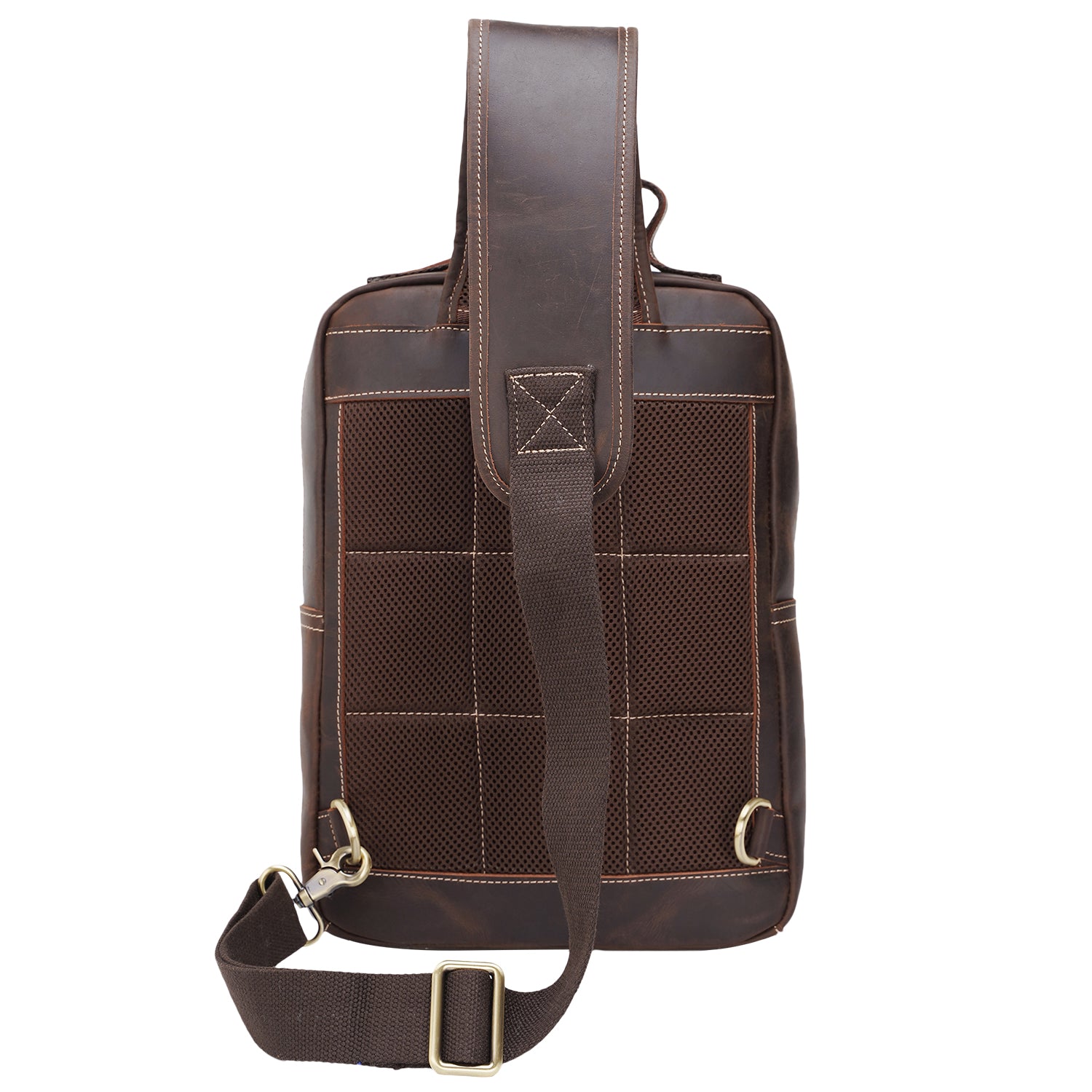 Polare Retro Full Grain Leather Shoulder Backpack Travel Rucksack Sling Bag (Back)