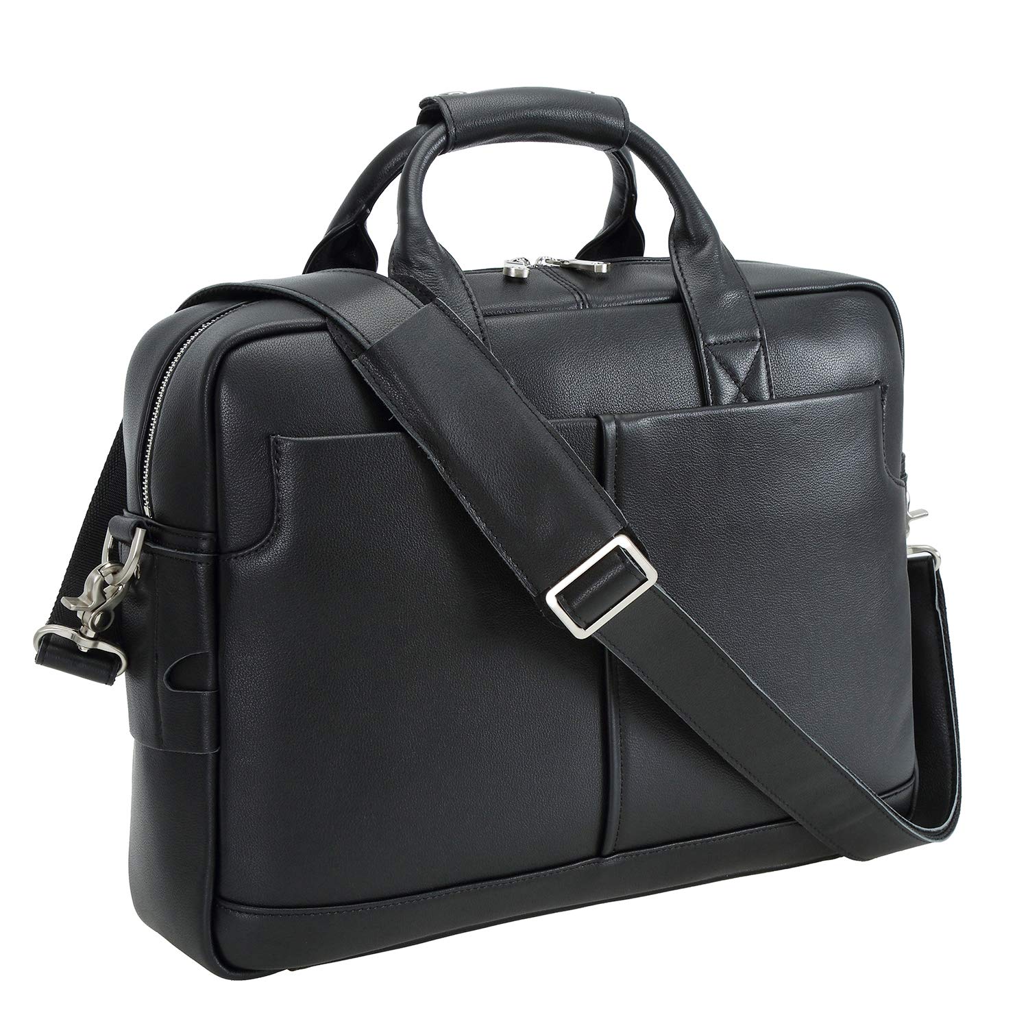 Polare Thick Authentic Genuine Leather 16'' Laptop Case Bag Briefcase (Black)