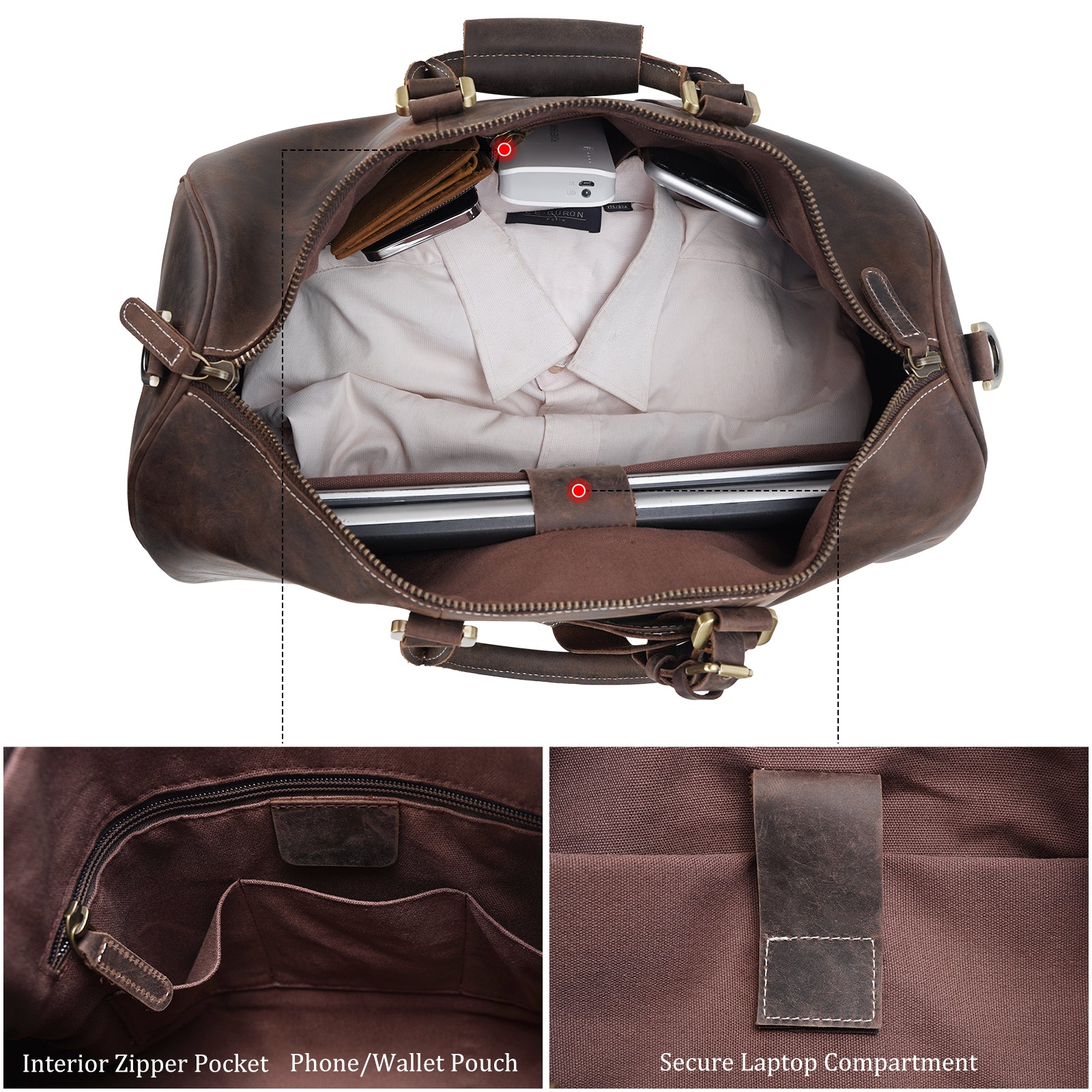 Polare 20" Ambassador Style Retro Weekender Bag (Inside)