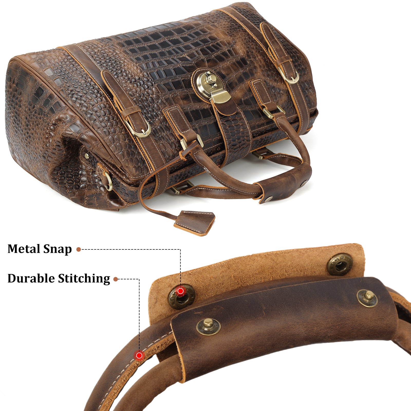 Polare Crocodile Pattern Cowhide Leather Duffle Bag (Top)