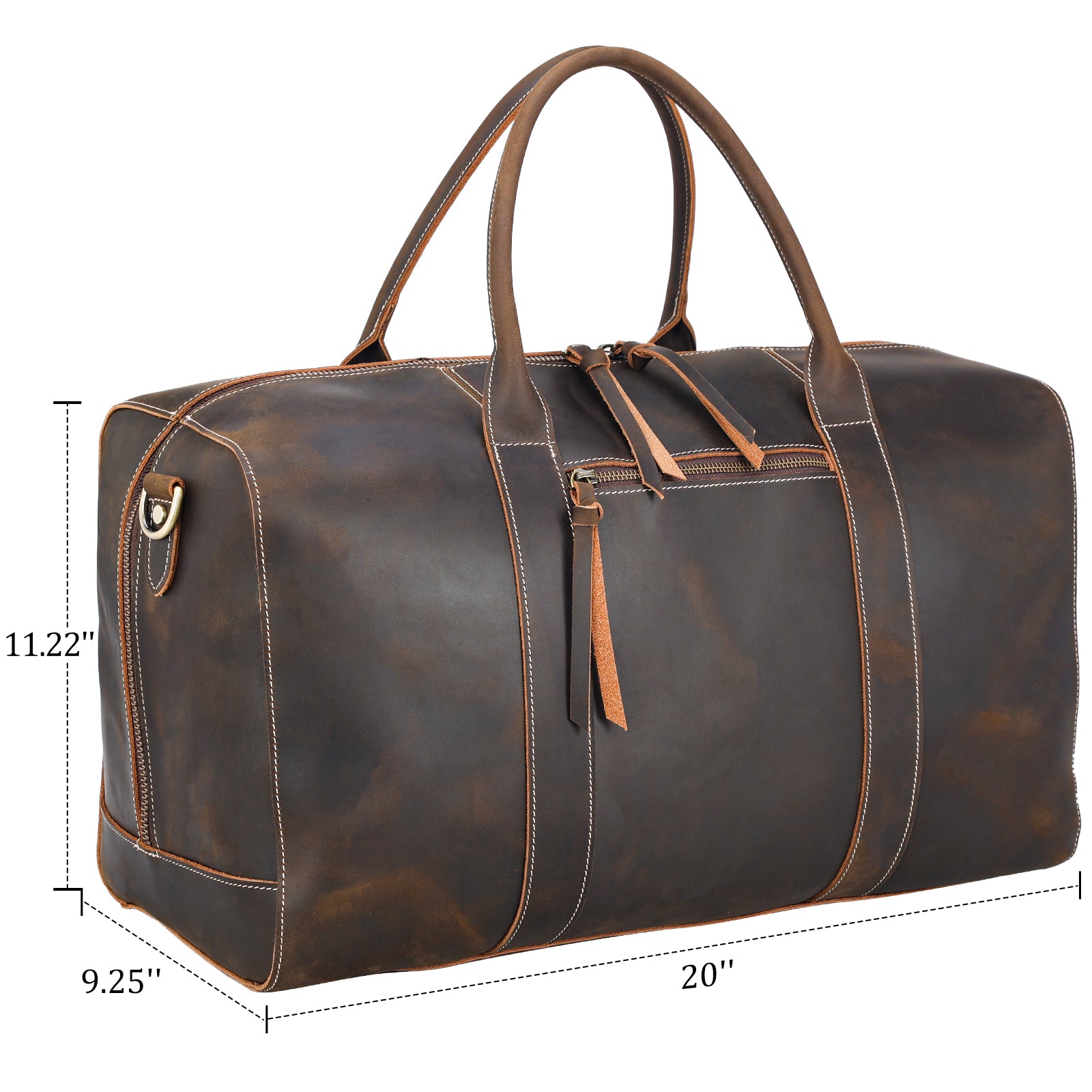 Polare 20" Leather Duffel Bag Overnight Weekender Bag (Dimension)