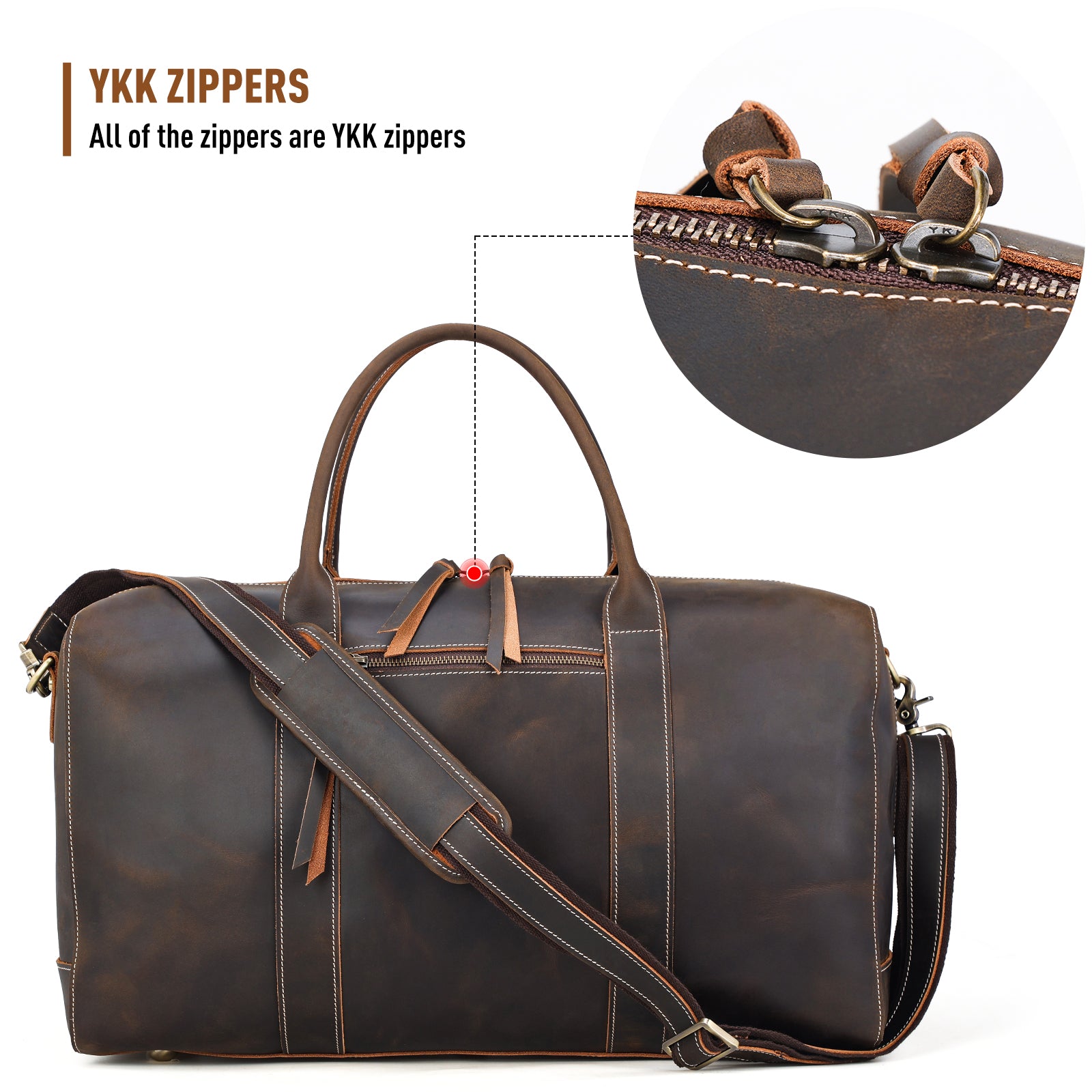 Polare 20" Leather Duffel Bag Overnight Weekender Bag (YKK Zippers)