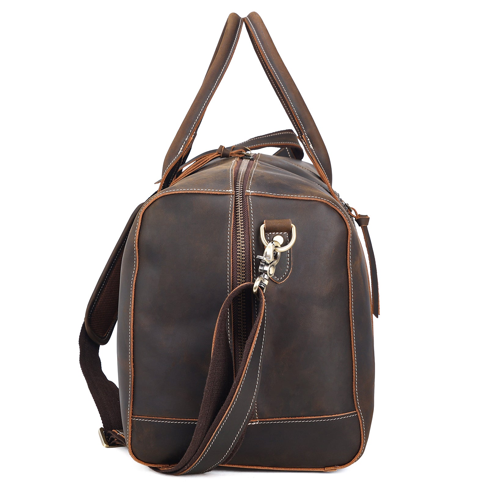 Polare 20" Leather Duffel Bag Overnight Weekender Bag (Profile)