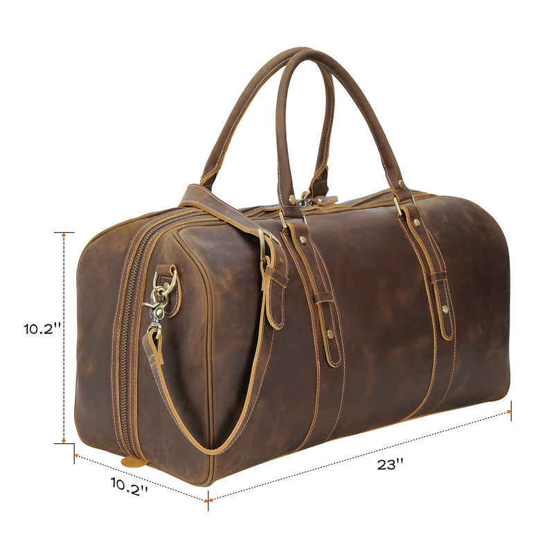 Polare 23" Classic Full Grain Leather Travel Duffel Bag (Dimension)