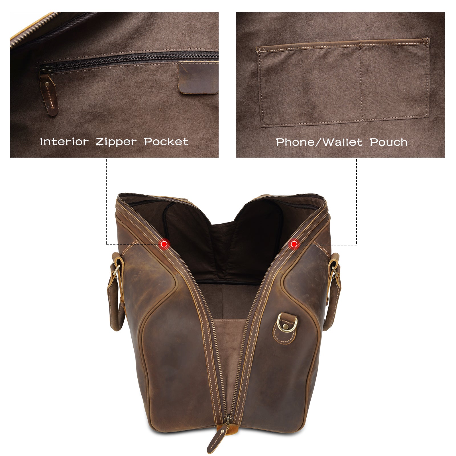 Polare 23'' Classic Full Grain Leather Travel Duffel Weekender Bag Ove
