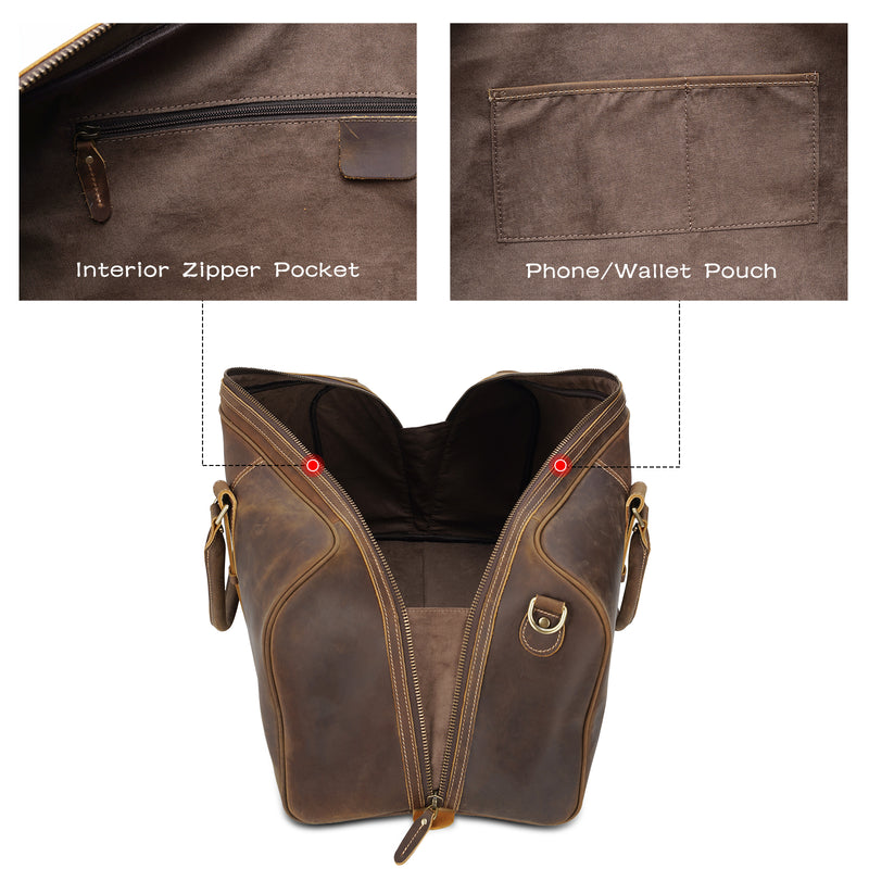 Polare 23" Classic Full Grain Leather Travel Duffel Bag (Inside)