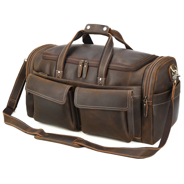 Polare 22.8" Duffel Retro Leather Gym Weekender Bag (Brown)