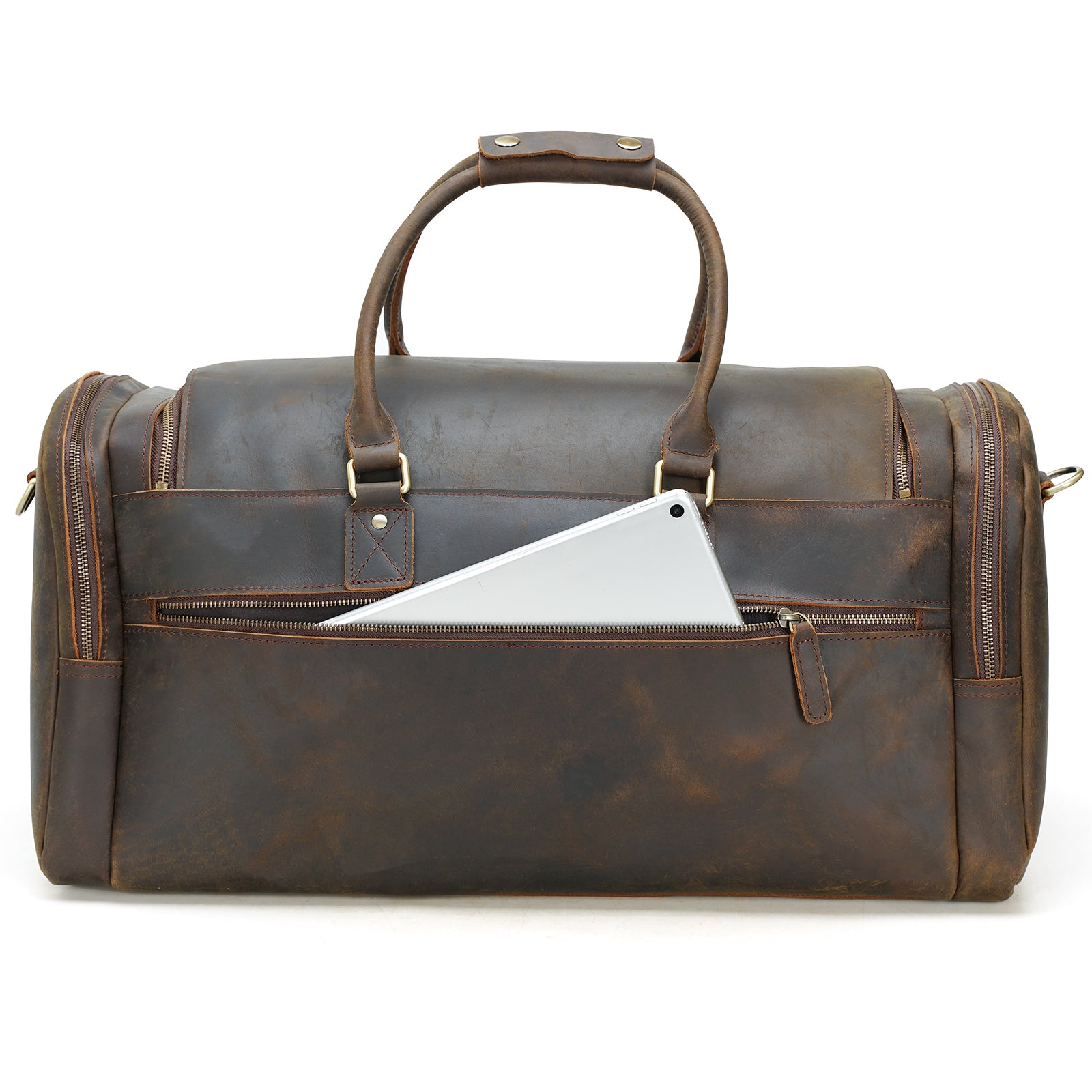 Polare 23" Full Grain Leather Vintage Duffle Weekender Overnight Travel Bag (Back)