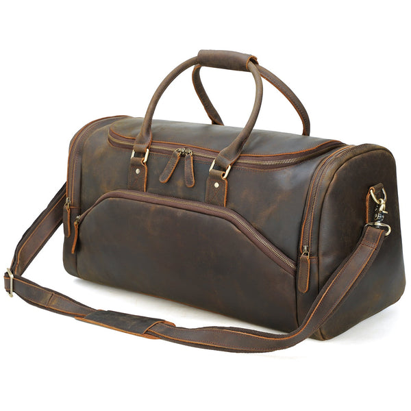 Polare 23" Full Grain Leather Vintage Duffle Weekender Overnight Travel Bag