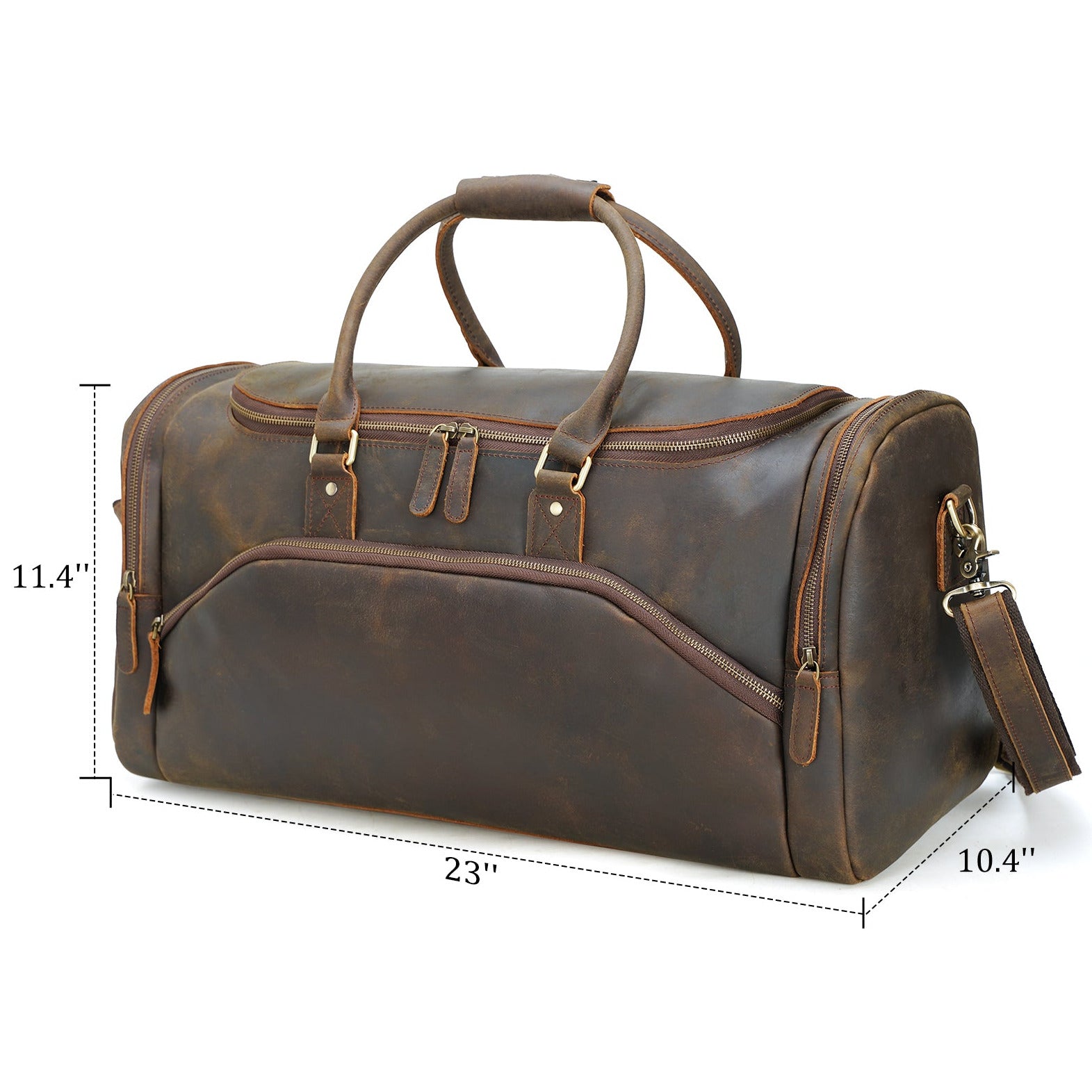 Polare 23" Full Grain Leather Vintage Duffle Weekender Overnight Travel Bag (Dimension)