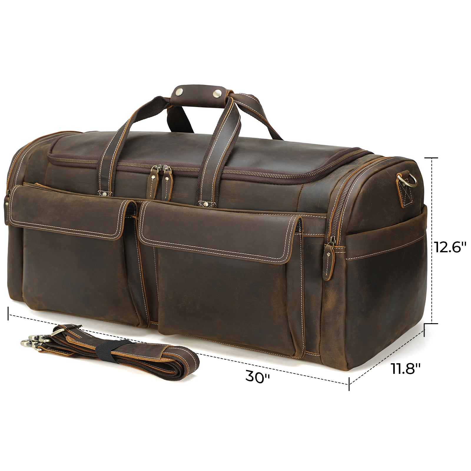 Polare Full Grain Leather Large Duffle Weekender Overnight Travel Bag (30"Dimension)