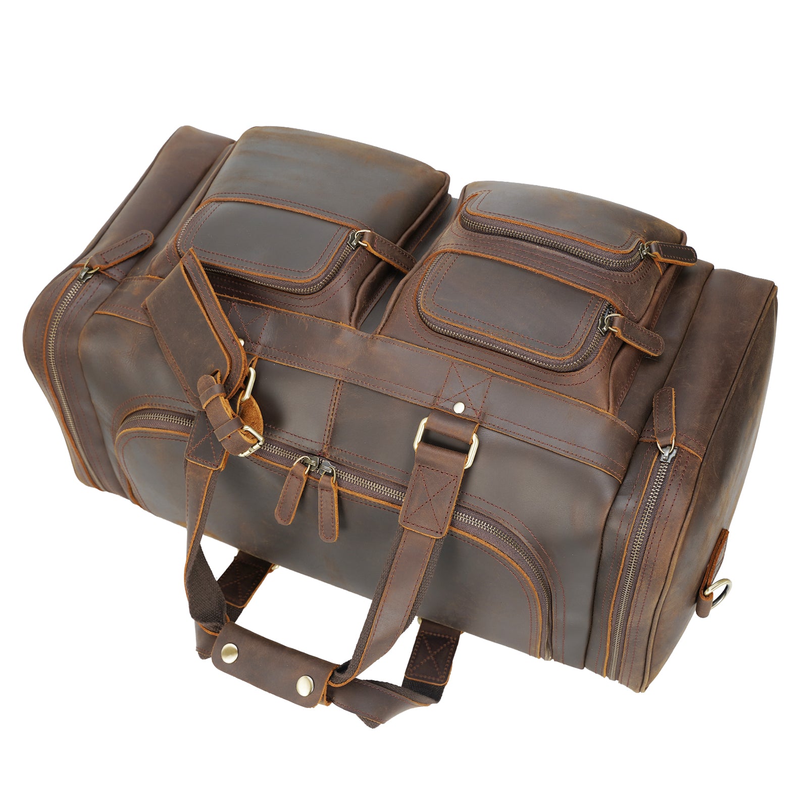 Polare 23" Full Grain Leather Duffel Weekender Travel Bag (Top)