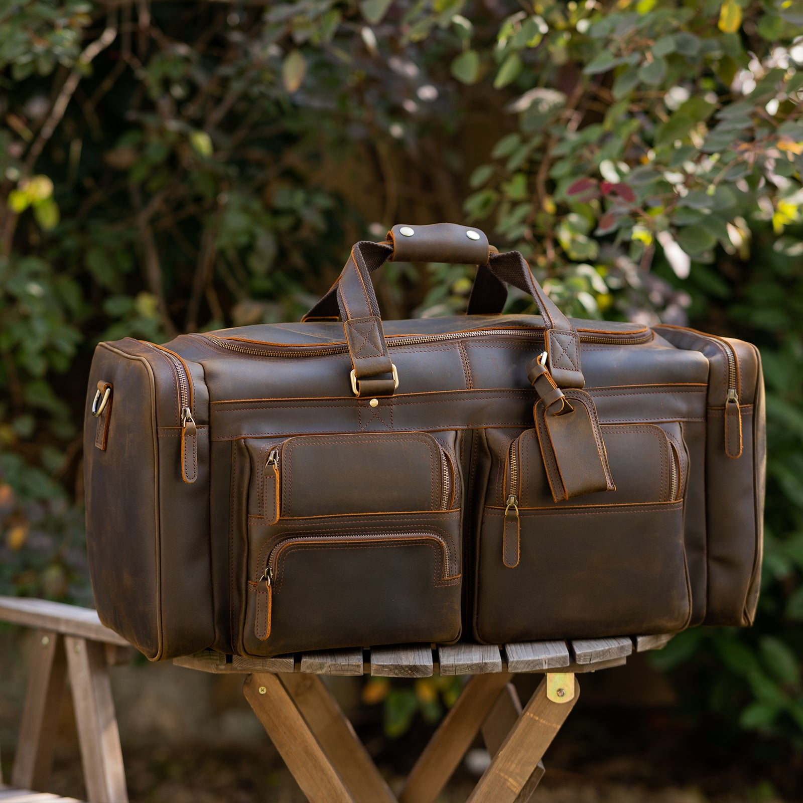 Polare 23 Full Grain Leather Weekender Travel Overnight Luggage Duffe