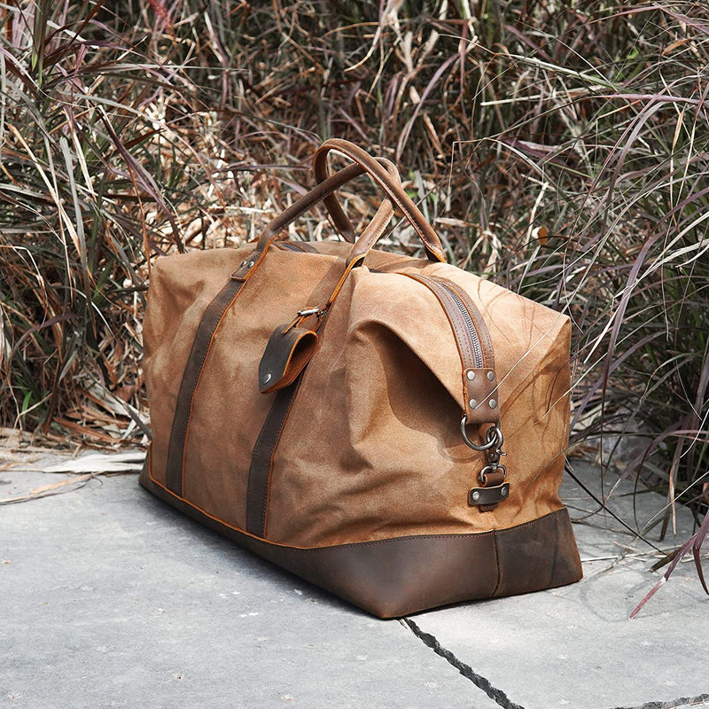 Polare 23” Cowhide Leather Waterproof Waxed Canvas Travel Duffel Bag (Scenario Shows)
