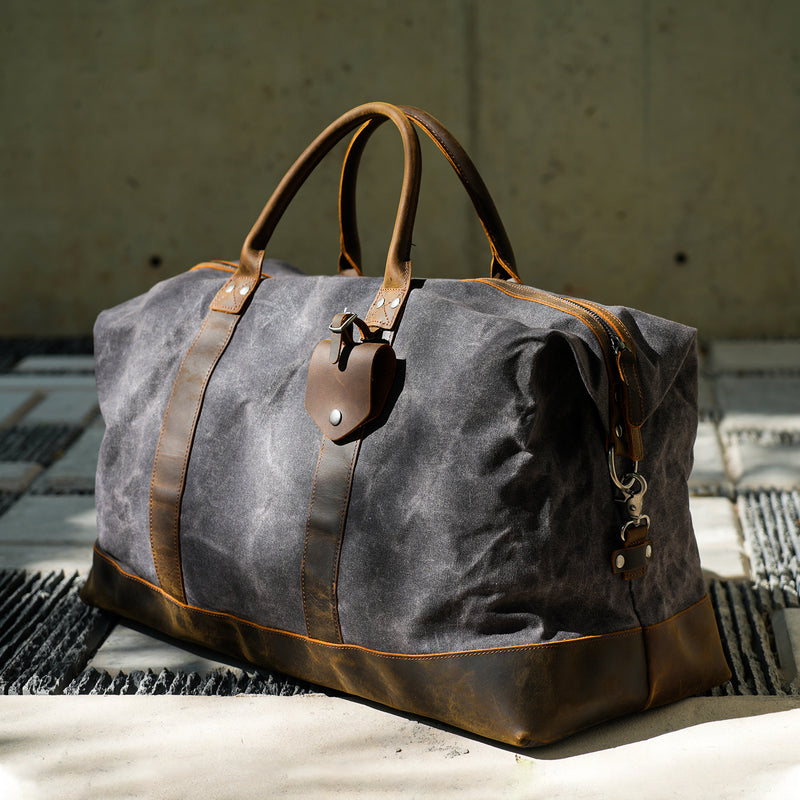 Polare 23"/20" Waterproof Travel Duffel Bag Waxed Canvas Cowhide Leather Trim Luggage Weekender Overnight Carry on Bag for Gym 55L/40L