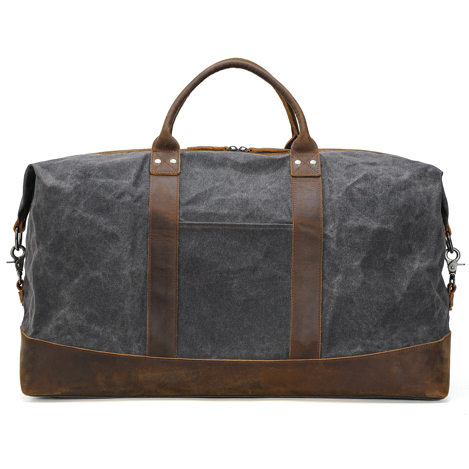 Polare 23” Cowhide Leather Waterproof Waxed Canvas Travel Duffel Bag (Grey,Back)