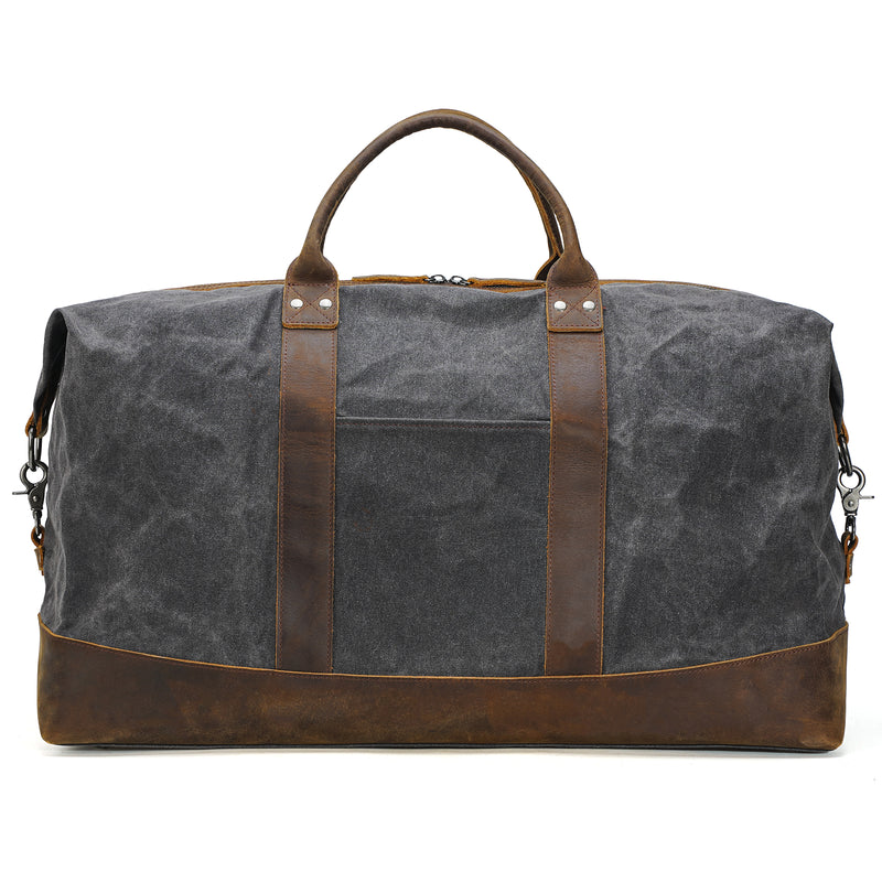 Polare 23"/20" Waterproof Travel Duffel Bag Waxed Canvas Cowhide Leather Trim Luggage Weekender Overnight Carry on Bag for Gym 55L/40L