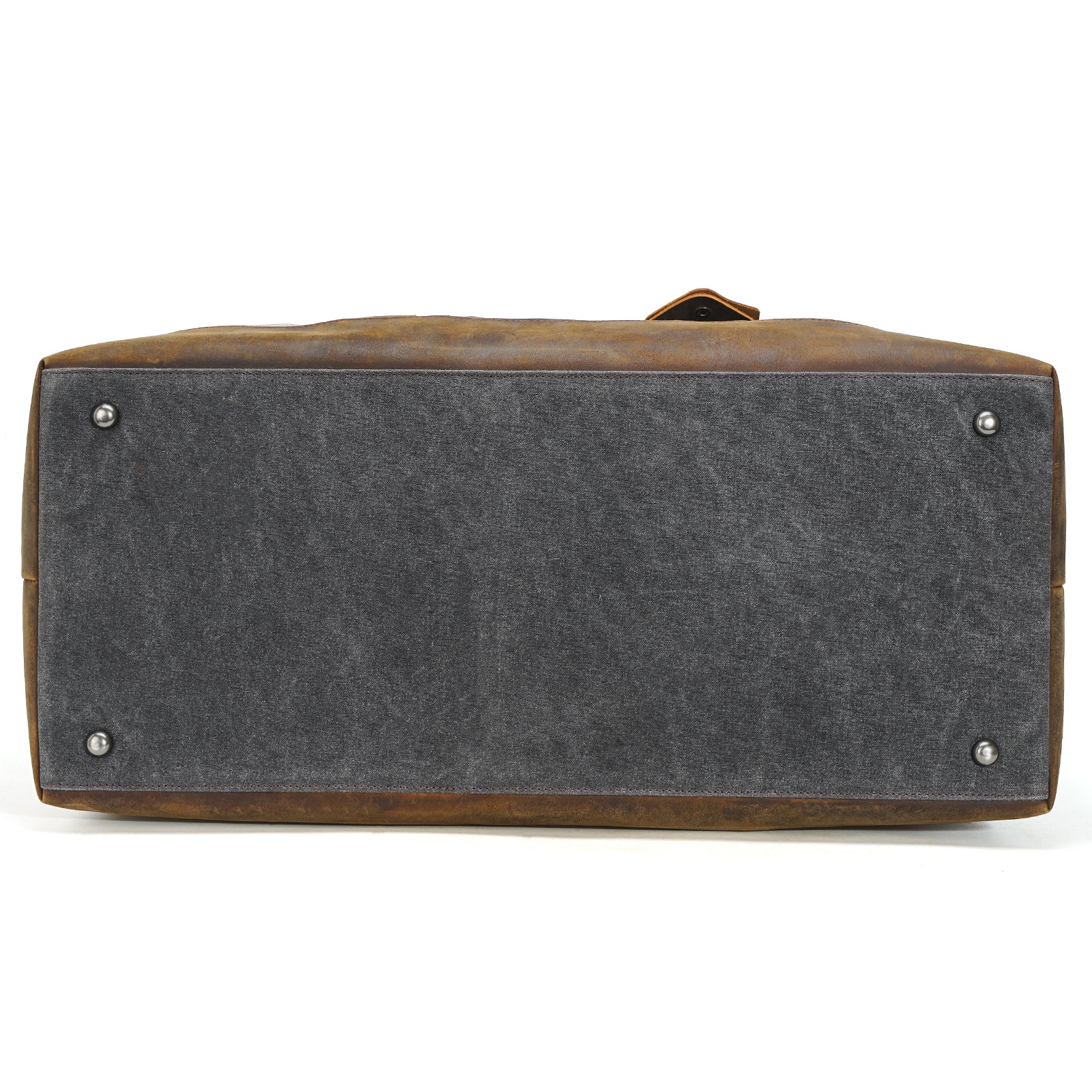 Polare 23” Cowhide Leather Waterproof Waxed Canvas Travel Duffel Bag (Grey,Bottom)