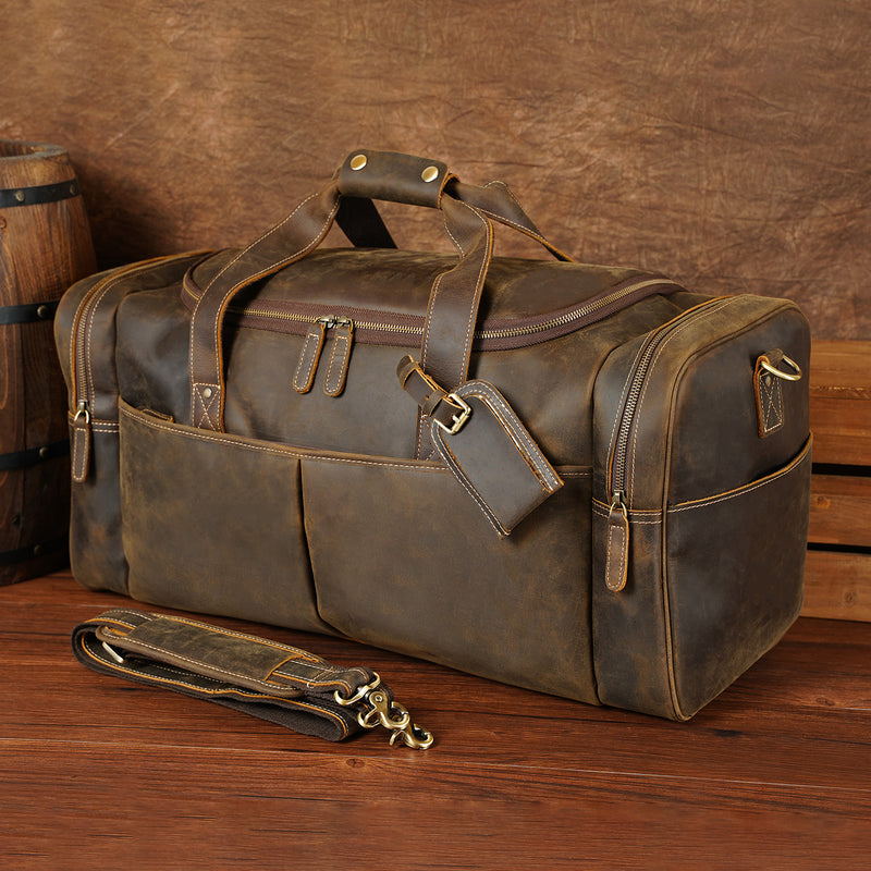 Polare 24 Inch Leather Duffel Bag for Men Full Grain Leather Travel Ov