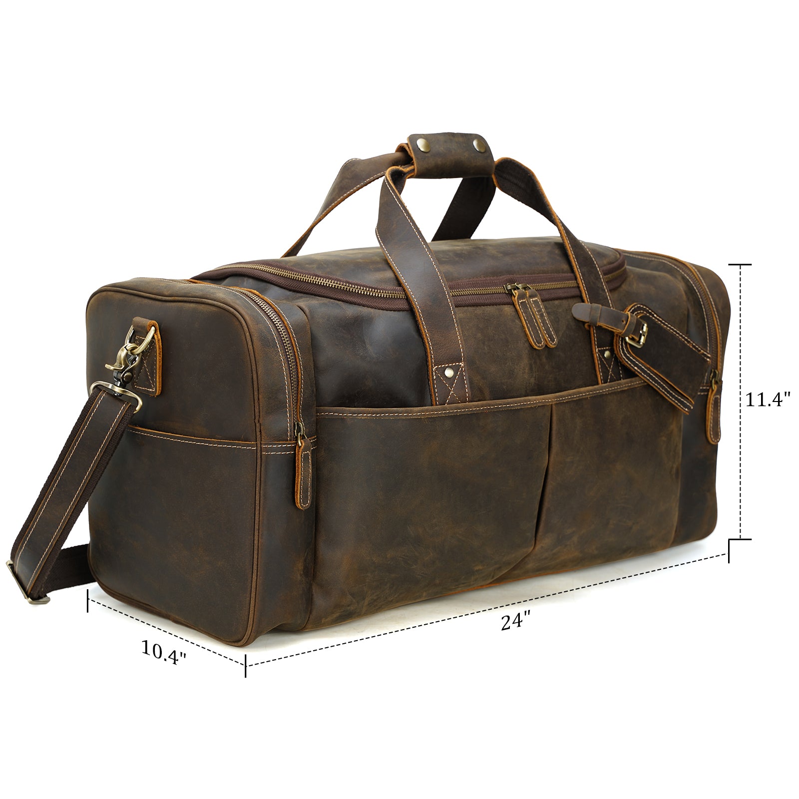 Polare 24 Inch Full Grain Leather Travel Sports Weekender Duffel Bag (Dimension)