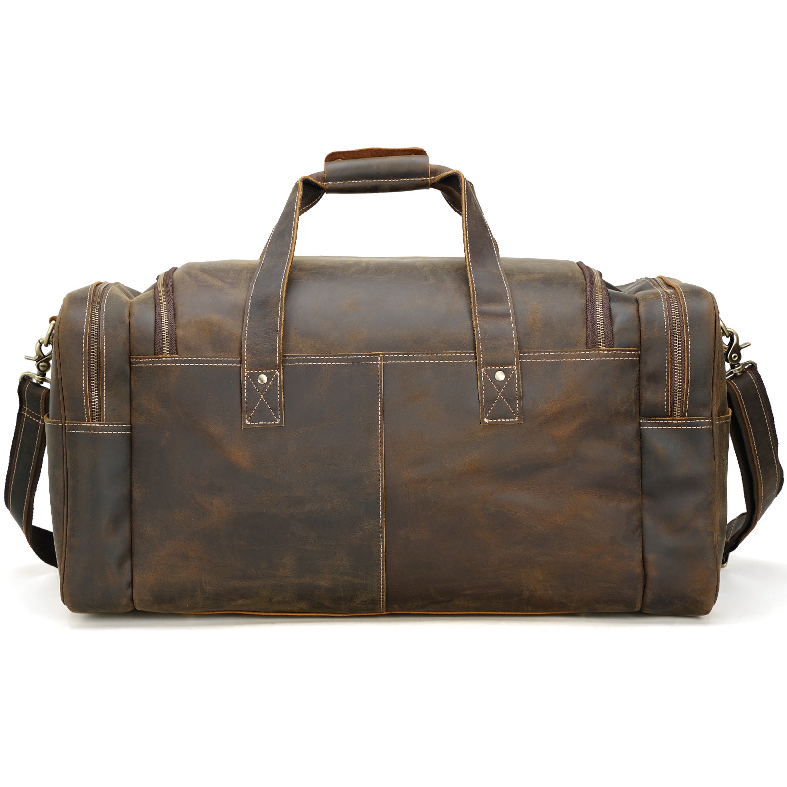 Polare 24 Inch Full Grain Leather Travel Sports Weekender Duffel Bag (Back)