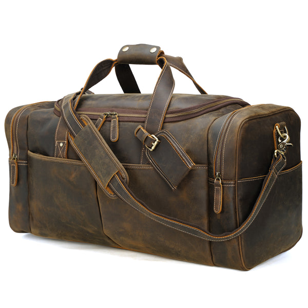Polare 24 Inch Full Grain Leather Travel Sports Weekender Duffel Bag