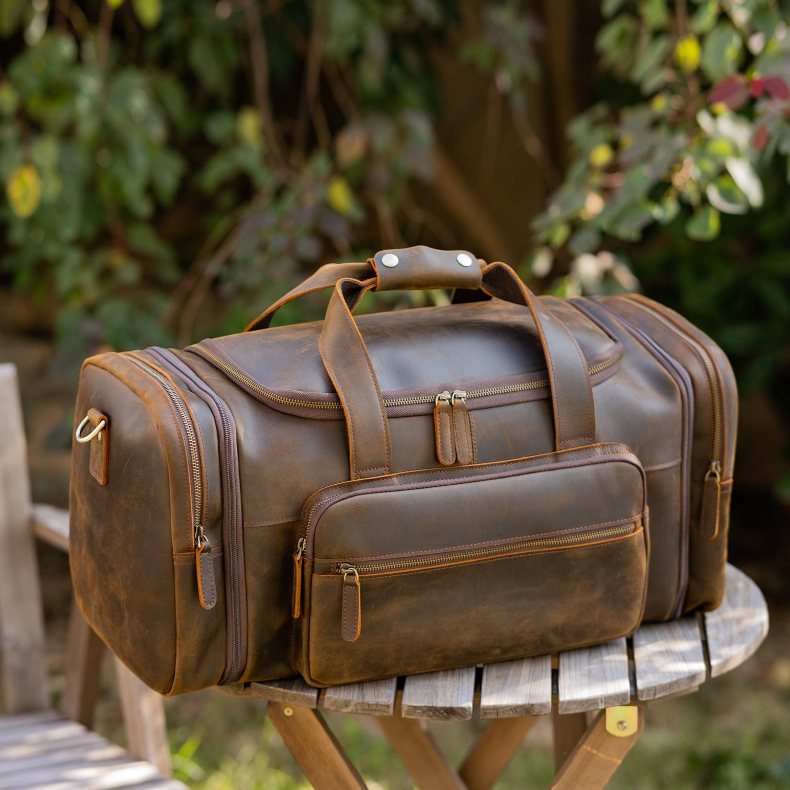 Polare 23'' Classic Full Grain Leather Travel Duffel Weekender Bag Ove
