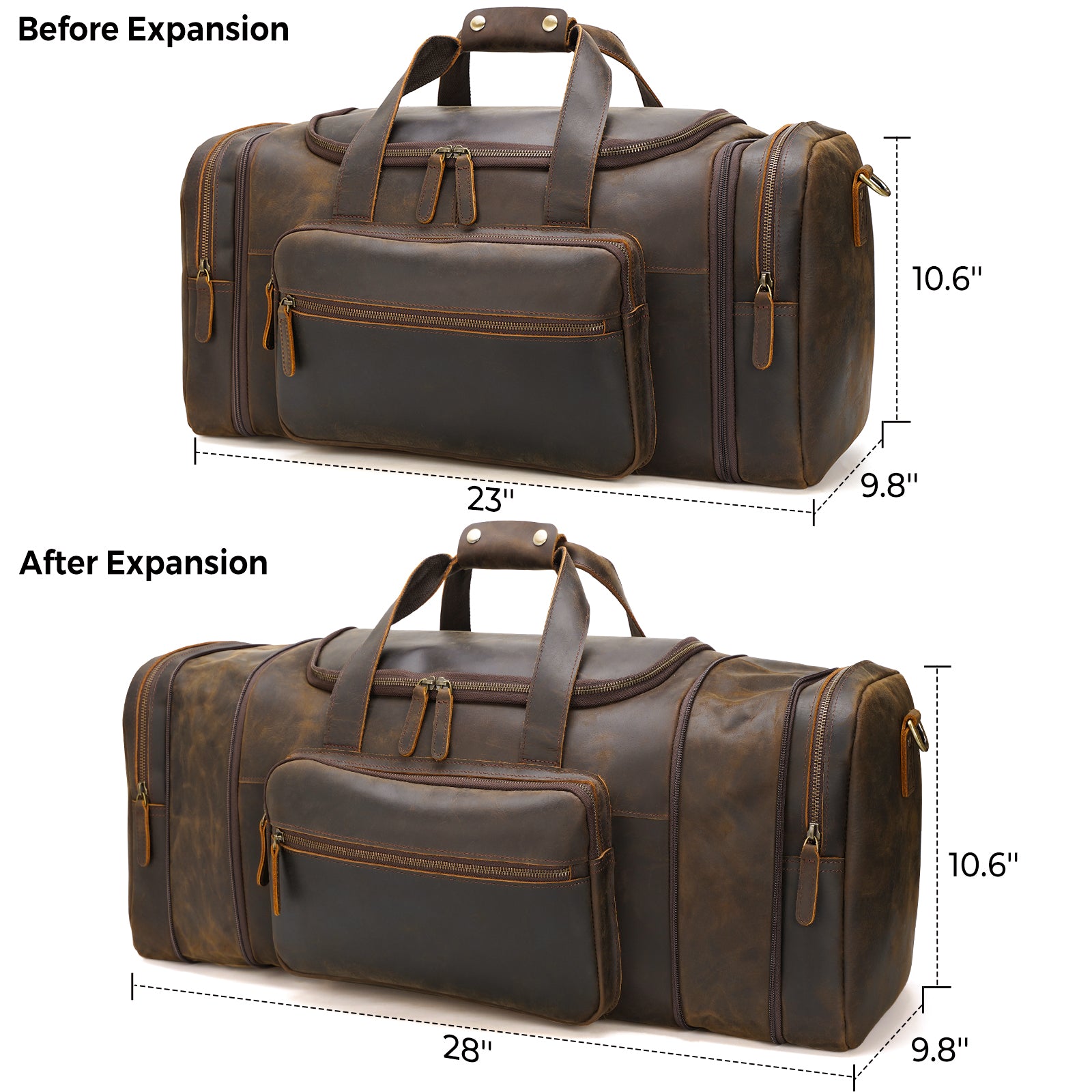 Polare 23 Full Grain Leather Weekender Travel Overnight Luggage Duffe