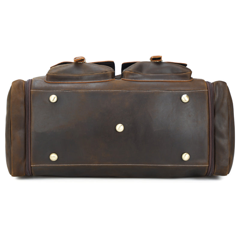 Polare 23" Expandable Full Grain Cowhide Leather Gym Weekender Bag (Bottom)