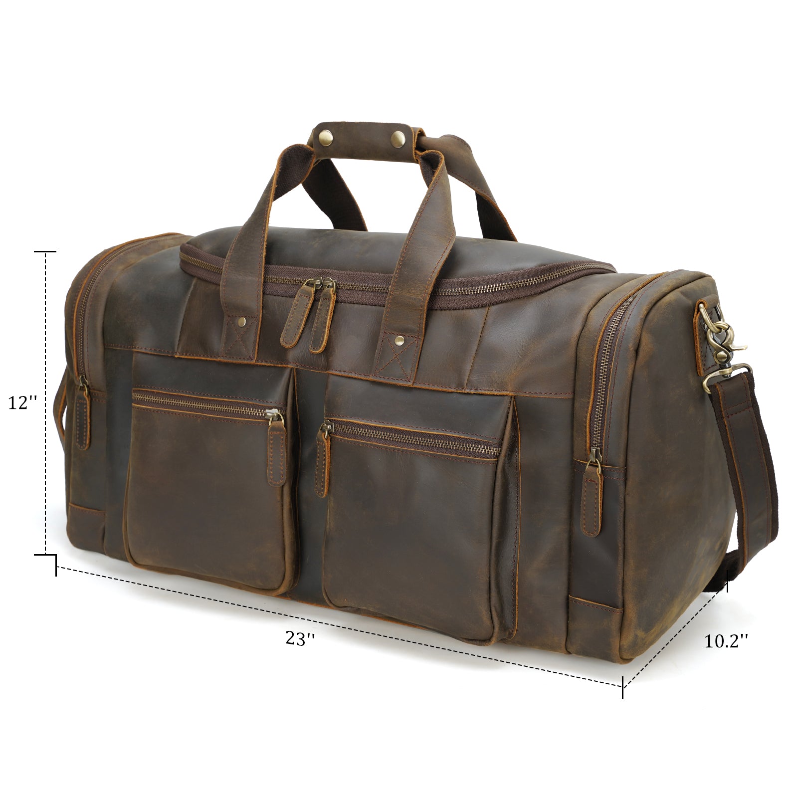 Polare 23" Full Grain Cowhide Leather Travel Duffle Bag (Dimension)